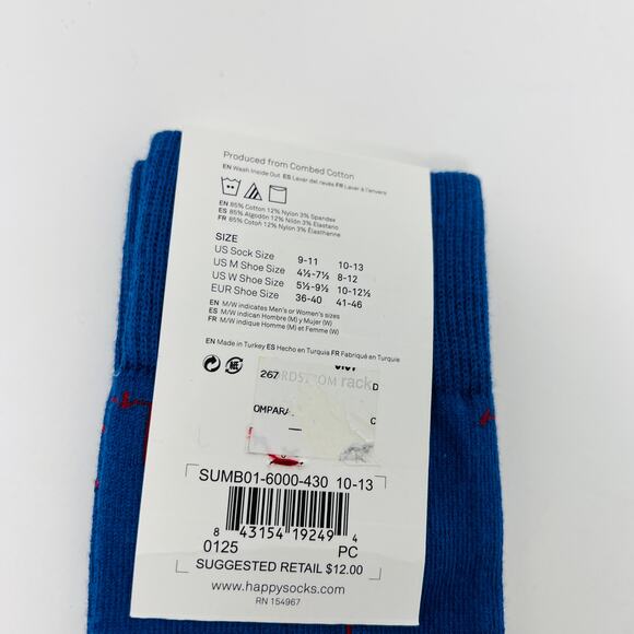 NEW! Happy Socks Combed Cotton Socks Sweden Blue Red 10 - 13 - Picture 4 of 5